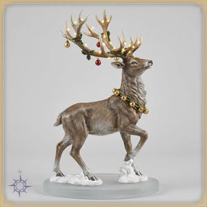 Reindeer STL File - Stag with Festive Antlers, Jingle Bells and Holly Statue