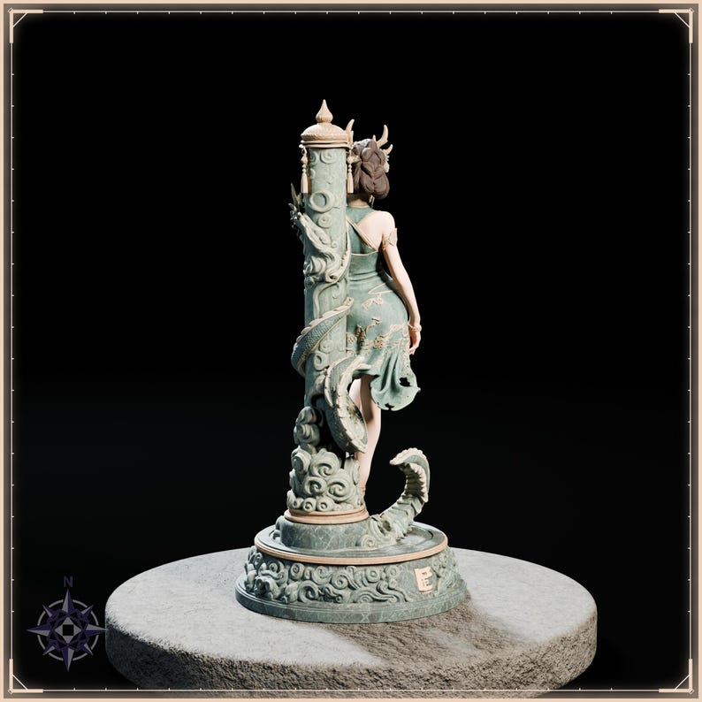 Azure Dragon Maiden STL file for 3D printing - fantasy statue, image 5 of 11