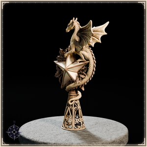 Golden Dragon Christmas Tree Topper – STL file for 3D printing - fantasy statue, image 3 of 11