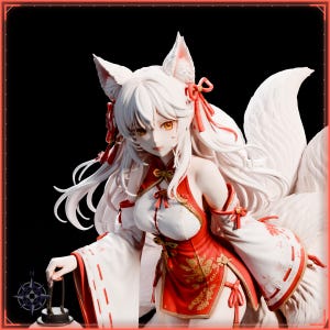 Kitsune Miko STL file for 3D printing - fantasy statue, image 9 of 11