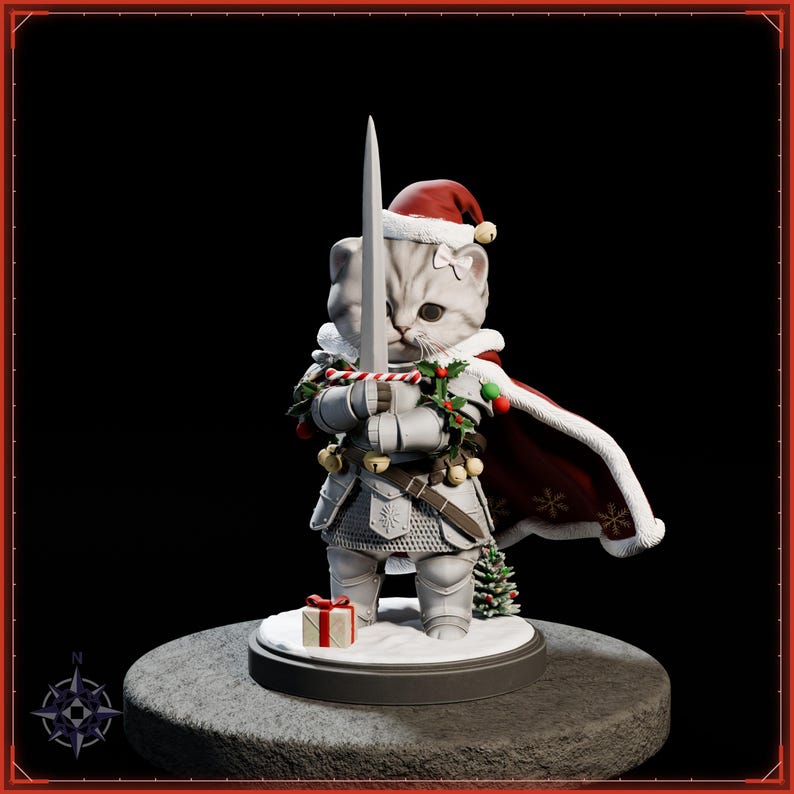 Sir Fluffington Christmas STL file for 3D printing - fantasy statue, image 2 of 11