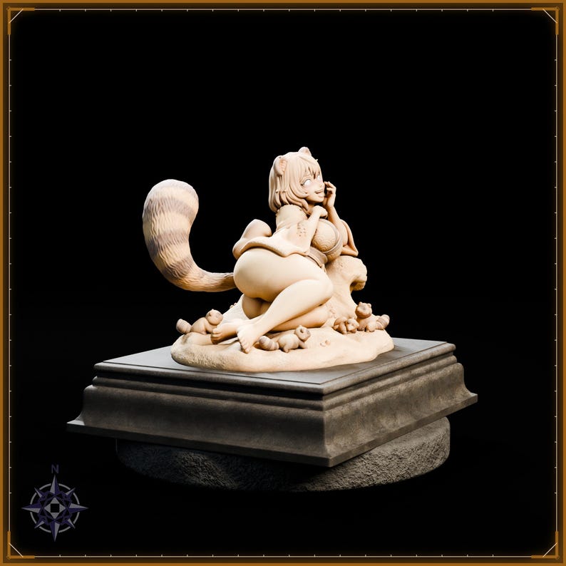 Tanuki Maiden STL file for 3D printing - folklore anime girl statue, image 8 of 11