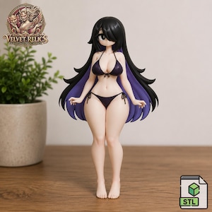 Chica de anime en bikini STL, figura coleccionable de chica con curvas, modelo de personaje