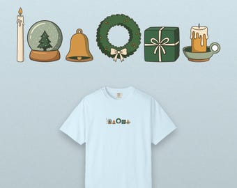 Kerstmantelshirt, botanisch T-shirt, Comfort Colors Garment Dye, kerstcadeau voor haar