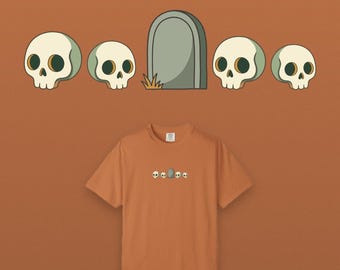 Gotisch doodskop Halloween T-shirt, heksenachtige boho-stijl, kledingstuk geverfd in comfortabele kleuren, Halloween cadeau-idee