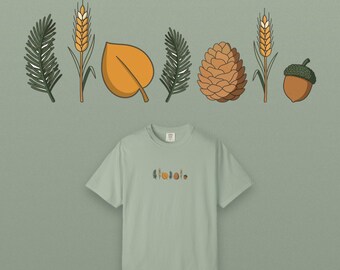 Herfstblouse met botanische motieven, T-shirt met botanische details, Comfort Colors kledinggeverfd, herfstcadeau voor haar