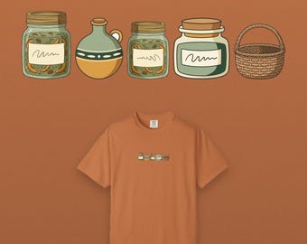 Herfstshirt met inmaakpotmotief, boho-shirt, geverfd in comfortabele kleuren, leuk cadeau-idee voor Thanksgiving.