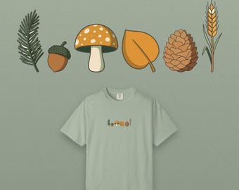 Herfst bosbodem T-shirt, botanische print, Comfort Colors kleding geverfd, herfstcadeau voor haar