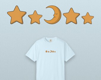 Hemelse Sterren Maan Kerstshirt, Vintage T-shirt, Kledingstuk geverfd in Comfort Colors, Kerstcadeau-idee