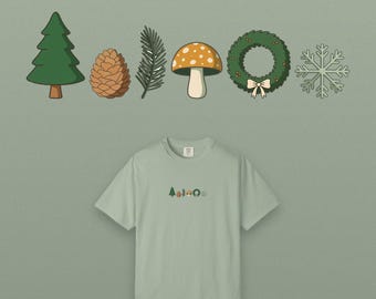 Winter Woods Cottagecore Kerstshirt, Cottagecore T-shirt, Kledingstuk geverfd in comfortabele kleuren, Kerstcadeau-idee