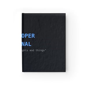 May include: A black hardcover journal with a textured surface. The front cover features the blue text "OPER" and "NAL" stacked vertically, followed by the smaller white text "thoughts and things" in quotation marks on the lower left side.