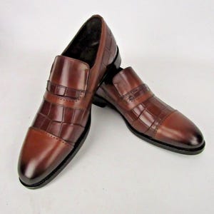 Premium Men’s Embossed Calf Leather Cap-Toe Loafers – Handcrafted Size EU 41