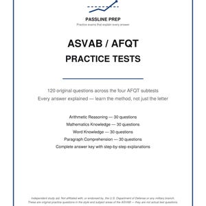 ASVAB-Übungstest 2026 – 120 Fragen mit Schritt-für-Schritt-Erklärungen, alle 4 AFQT-Untertests, druckbare PDF-Datei zum sofortigen Download