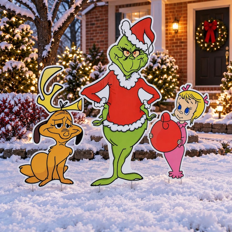 SASSY GRINCH Yard Signs, Cindy Lou Who and Max Cutouts, Grinch Lawn