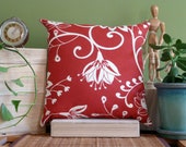 17 inch x 17 inch Designer Throw Pillow Cover -  Off-White/Primary Red Floral Canvas, with Off-White Canvas Backing Cotton/Poly Blend