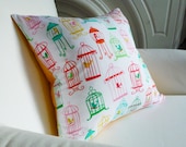 100% Cotton Colorful Birdcages Pillow Cover for Nursery or Child's Room