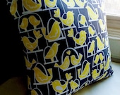 100% Cotton Citron and Gray Bird Swing Pillow Cover for Nursery or Children's Room