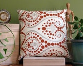 17 inch x 17 inch Designer Throw Pillow Cover -  Gold Swirls and Deep Orange Circles with Matching Beige Backing - Cotton/Poly Blend