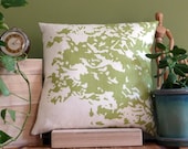 18 inch x 18 inch Designer Throw Pillow Cover -  Avocado Green Print on 100% Swedish Linen, Green Cotton/Poly Backing