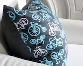 100% Cotton Blue and White OR Citron and White Bicycles Pillow Cover for Nursery or Child's Room