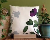 18 inch x 18 inch Designer Throw Pillow Cover - Purple, Gray, Black, & Green Floral Print 100% Swedish Cotton, Black Cotton/Poly Backing