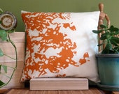 18 inch x 18 inch Designer Throw Pillow Cover -  Orange Print on 100% Swedish Linen, White Cotton/Poly Backing