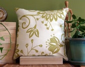 17 inch x 17 inch Designer Throw Pillow Cover -  Off-White/Green Floral Canvas, with Green Backing Cotton/Poly Blend