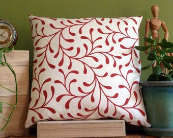 18 inch x 18 inch Designer Throw Pillow Cover -  Off-White/Primary Red Floral Canvas, with Red Canvas Backing 100% Cotton