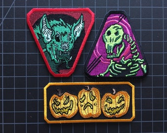 Halloween Patches - Pumpkin, Skeleton, Bat
