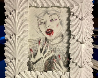 Retrato de Lucy, la novia vampiro, realizado por Drácula y pintado por Bram Stoker - DIBUJO ORIGINAL