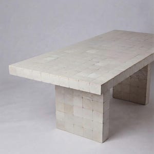 White Zellige Dining Table, Moroccan Tile Rectangular Table, Minimalist Sculptural Furniture, Handmade Luxury Decor