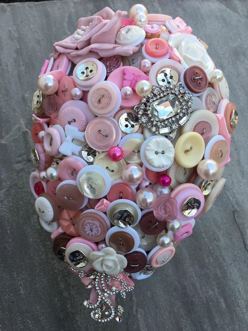 white and cream button bouquet with three buttonholes SALE Ready to ship pink
