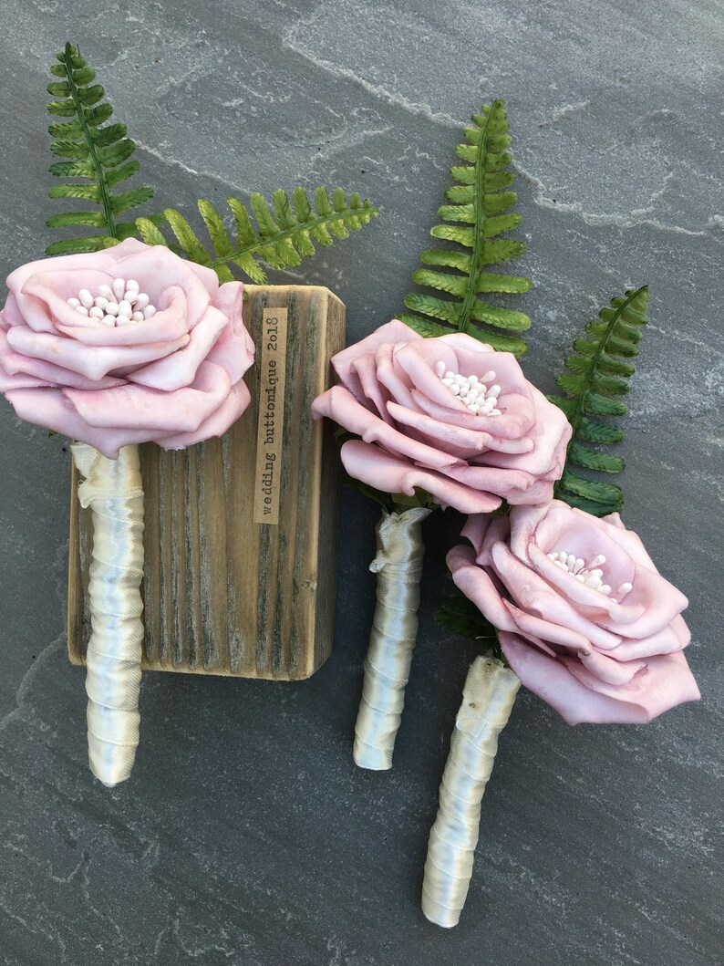 white and cream button bouquet with three buttonholes SALE Ready to ship pink