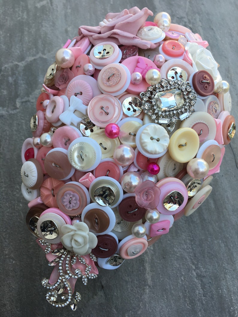 white and cream button bouquet with three buttonholes SALE Ready to ship pink
