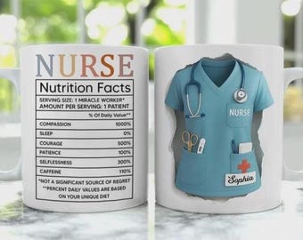 Personalized Coffee Mug Nurse, Stethoscope and Heartbeat, Gift For Healthcare Workers, Best Nurse Ever, Gift For Nurses