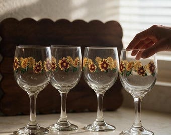 Juego de 4 copas de vino vintage Greenbrier International con tallo de girasol, edición otoño.