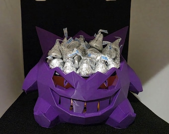 3D-gedruckte Gengar-Bonbonschale | Leuchtender Pokémon-Pflanztopf | Low-Poly-Schreibtischdeko für Gamer | Ablageschale | Geek-Geschenk (Süßigkeiten nicht enthalten)