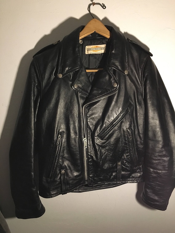 60s Harley Davidson Leather Biker Jacket WoW Goth… - image 2