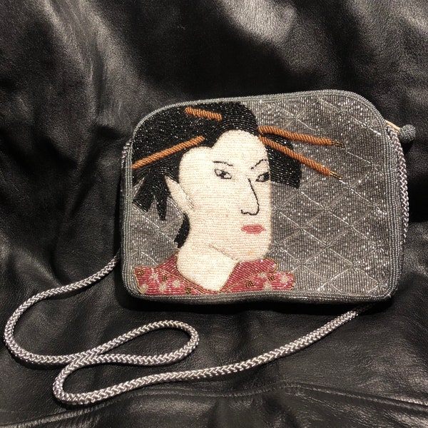 Retro Freaky Goth Kawaii Beaded Purse Geisha Handbag Clean Unique Punk 70s Depeche Mode Japan Alphaville