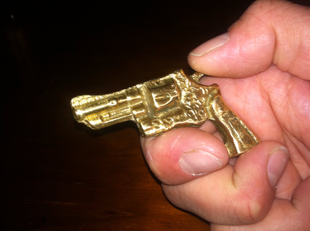 Brass Revolver Gun Paperweight BANG Etsy