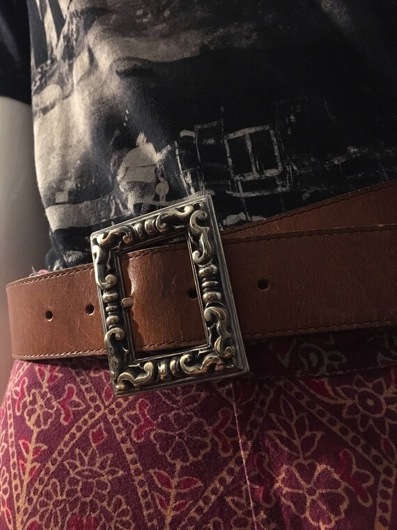 Boho Pip Vintage Leather Boho Belt Vintage 70s Char Leather Hand Painted Lace Up Belt Boho  main image 2