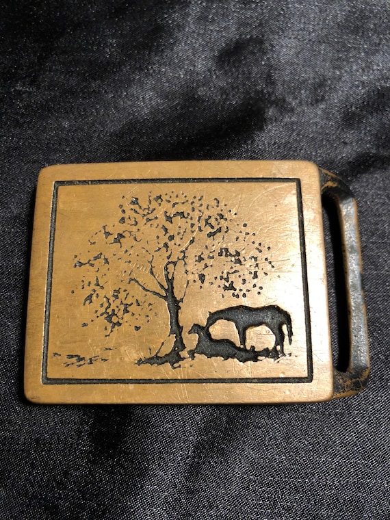 Vintage beautiful Tech ether belt buckle Two Hors… - image 1