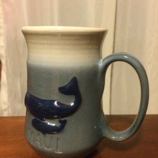Maui Mug stoneware vintage Hawaii Handcrafted whales Surfer