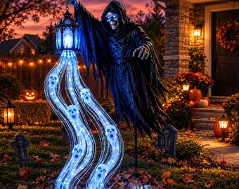 Halloween Liemannen Gårdsdekoration – Lysande Soul Harvester Gotisk Lykta Staty