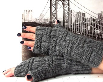 Knit Gray Fingerless Gloves, Hand Knitted Fingerless Mittens, Wrist Warmers for Her, Short Gloves for Women.