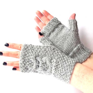 Gray Owl Gloves, Knit Fingerless Mittens, Knitted Fingerless Gloves, Knit Wrist Warmers, Hand Knit Gloves, Cute Owl Gift for Her. image 9