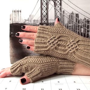 Knit Beige Fingerless Gloves, Hand Knitted Fingerless Mittens, Wrist Warmers for Her, Short Gloves for Women.