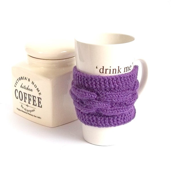 SALE - 50%OFF. Purple Knit Coffee Cozy. Knitted Tea Cup Cosy. Knit Purple Mug Cozy.