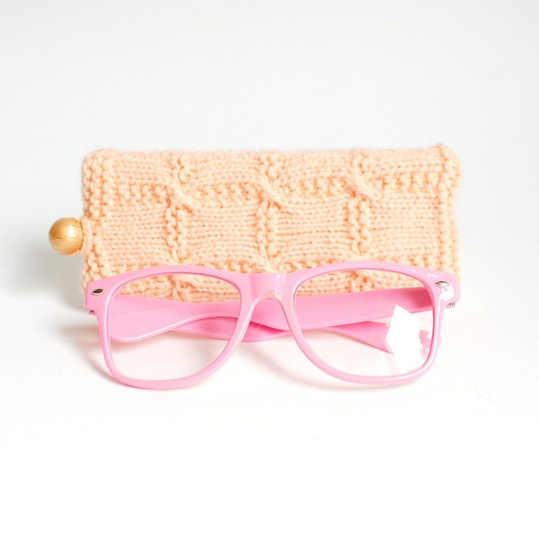 Peach Knit Glasses Case. Reading Glasses Case. Knitted Sunglasses Holder.