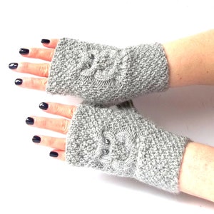 Gray Owl Gloves, Knit Fingerless Mittens, Knitted Fingerless Gloves, Knit Wrist Warmers, Hand Knit Gloves, Cute Owl Gift for Her. image 7